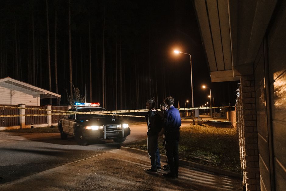 Skopje police officers investigating crime scene
