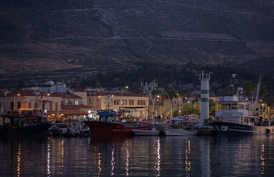 Karaburun village Albania harbor tavernas evening