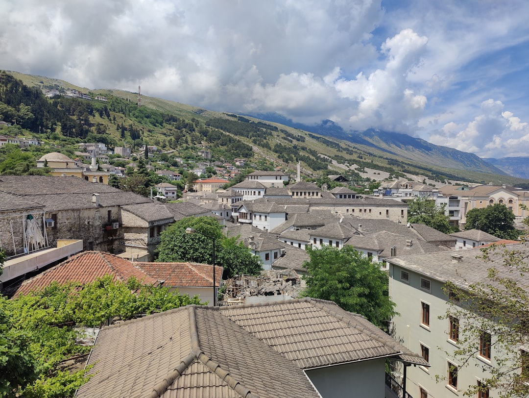 Gjirokaster Castle Albania view from ramparts stone houses