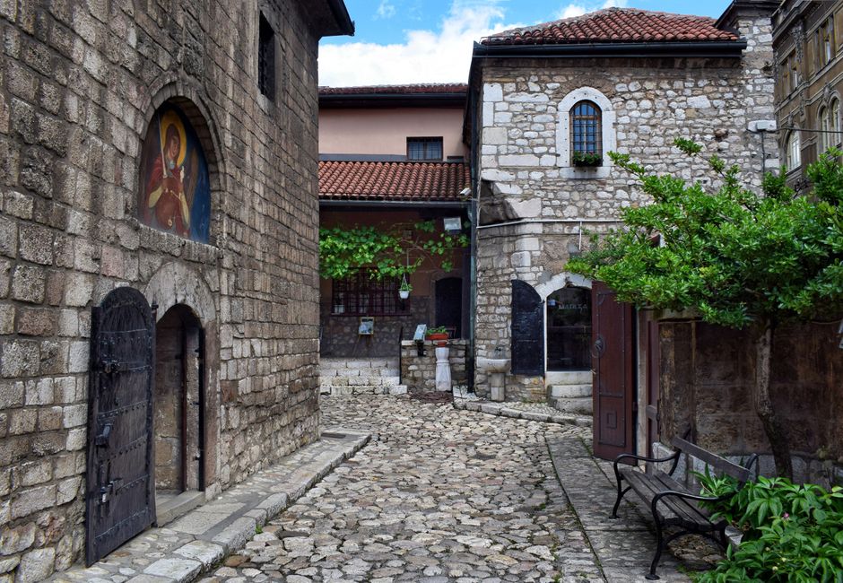 Viganj Monastery Croatia chapel courtyard stone walls