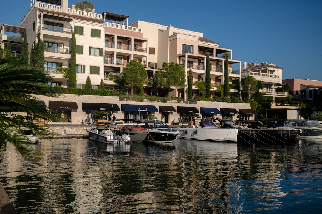 Tivat Montenegro marina luxury yachts evening lights