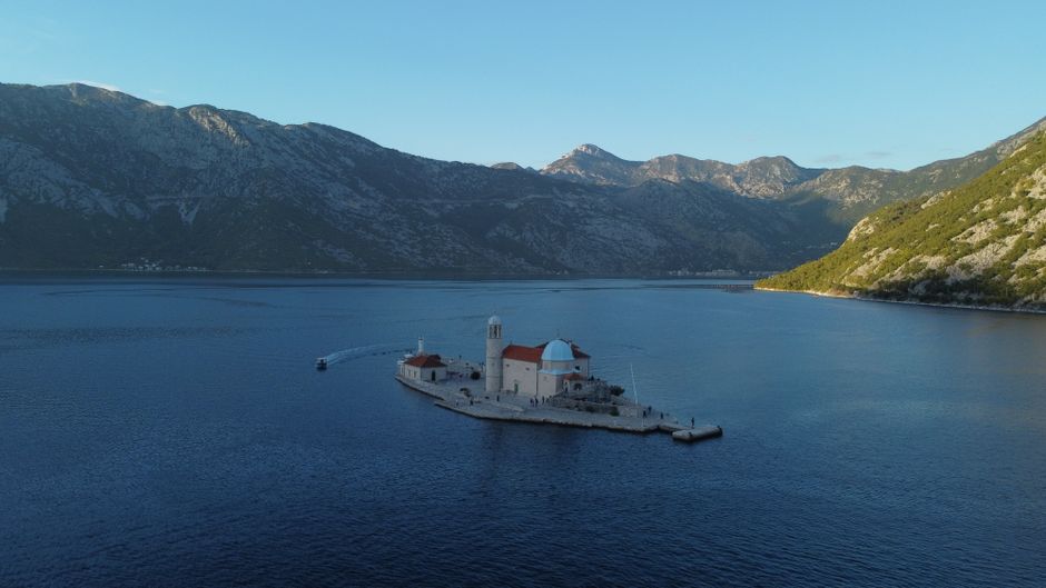 Perast Montenegro viewpoint sunset bay artificial island Lovcen mountains