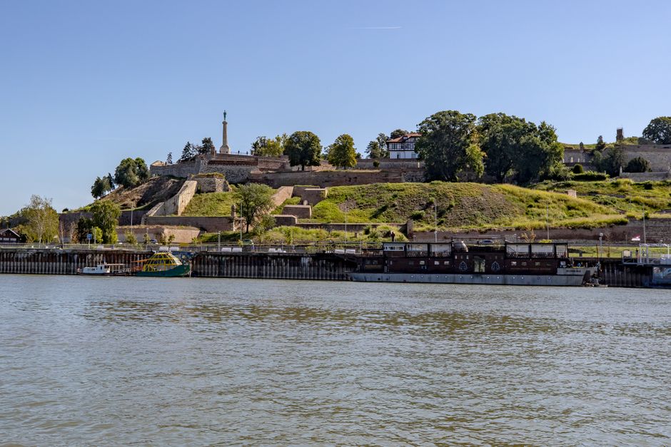 Kalemegdan Fortress Belgrade sunset view Sava Danube confluence