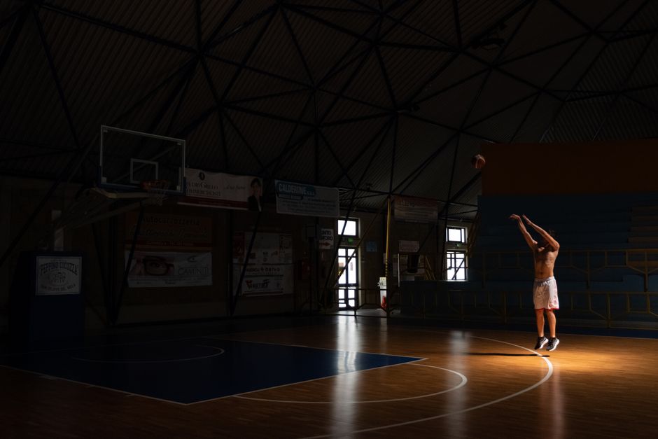 Belgrade Arena exterior night lights basketball