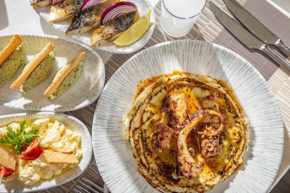 Kotor Bay Montenegro grilled octopus seafood plate restaurant