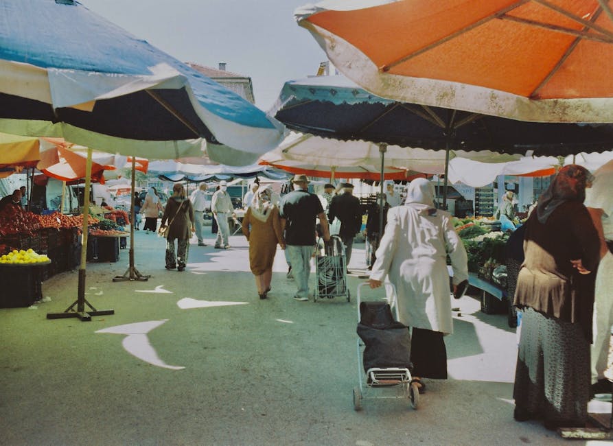 Central Market Square Plovdiv Bulgaria fresh produce stalls local shoppers