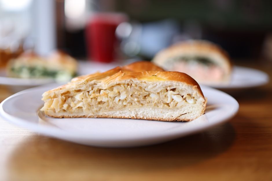 Bulgarian banitsa pastry golden flaky cheese filling plate