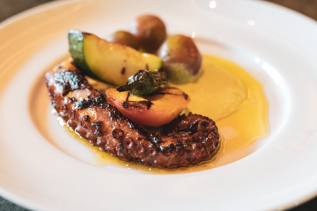 Albanian Riviera grilled octopus dish plate