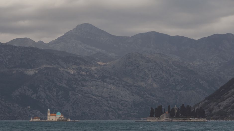 Our Lady of the Rocks church Perast Montenegro artificial island Adriatic blue water