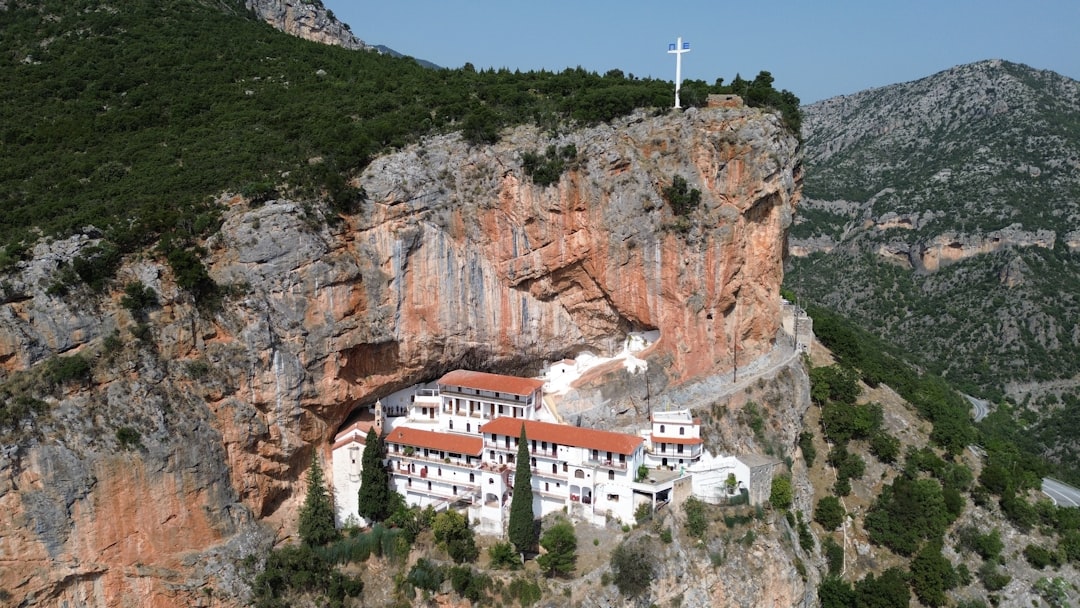Prophet Elias Monastery Greece narrow ledge view