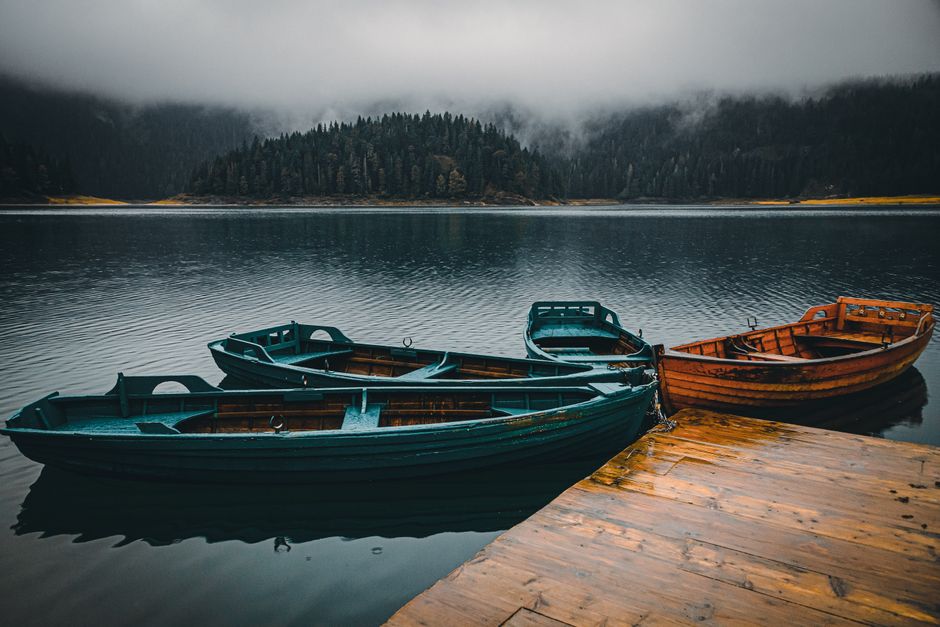 Crno Jezero Black Lake Durmitor Montenegro rowing boat wooden