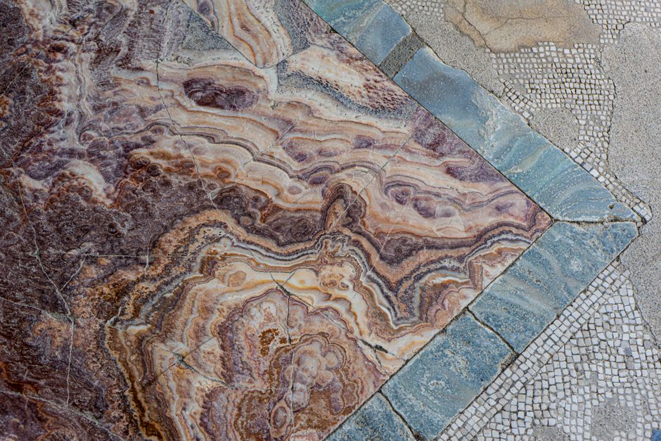 Roman Mosaic Museum Constanta intricate floor details sunlight