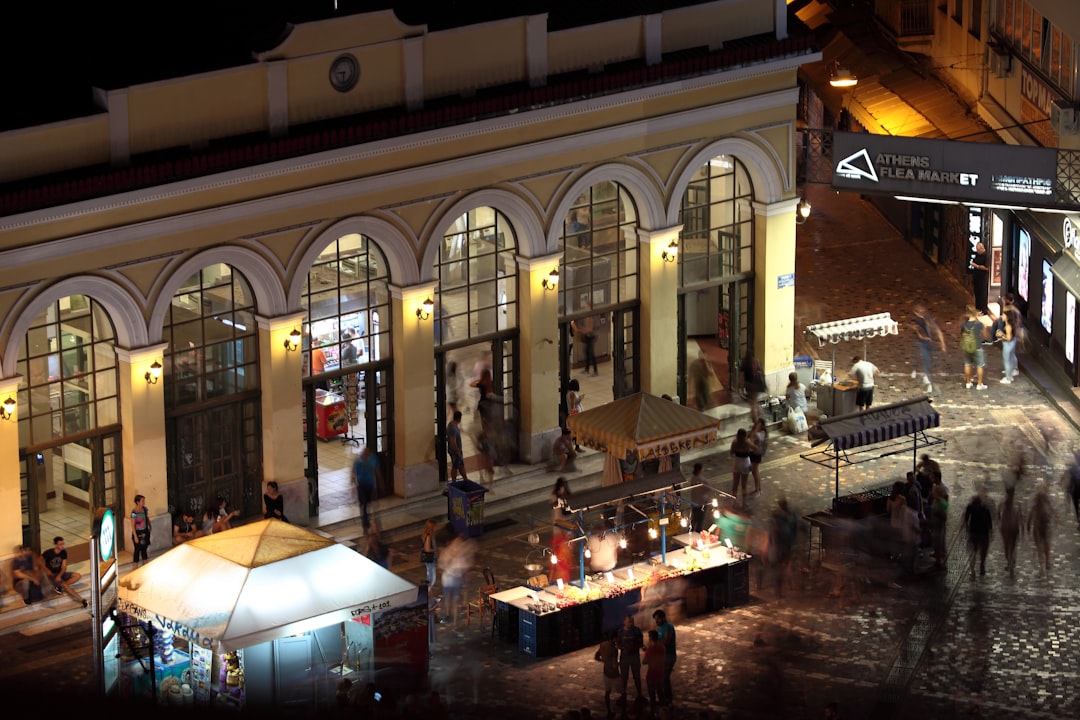 Monastiraki food street gyros shops evening