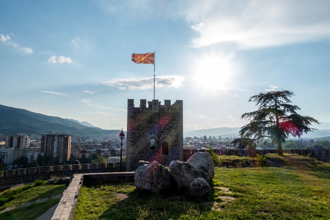 Holy Trinity Monastery Skopje garden of remembrance stone benches flowers