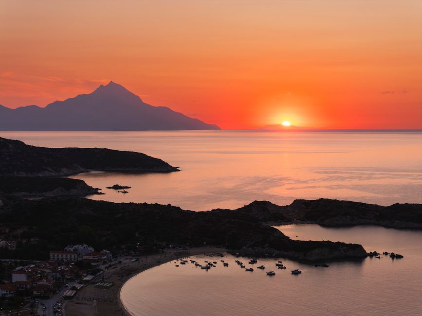 Mount Athos Greece Karoulia viewpoint panoramic Aegean Sea sunset monasteries