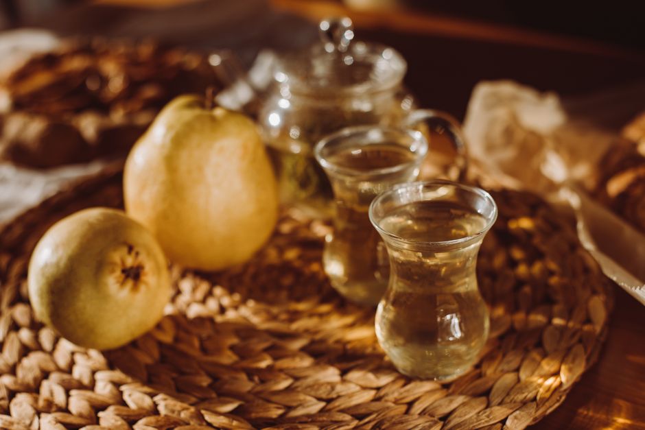 Rakija glass fruit brandy Serbian table traditional setting