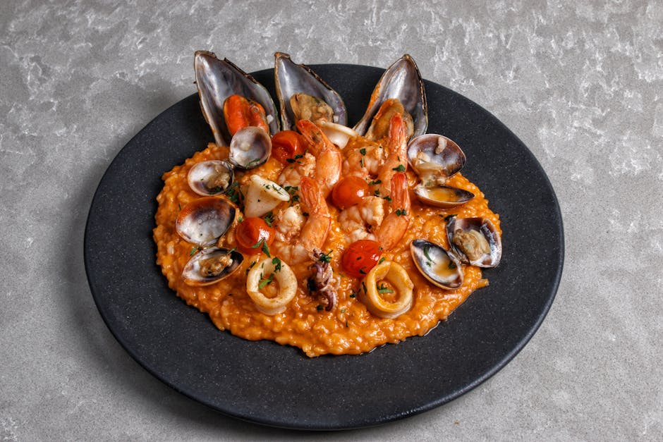 Black risotto octopus salad seafood plate Croatia