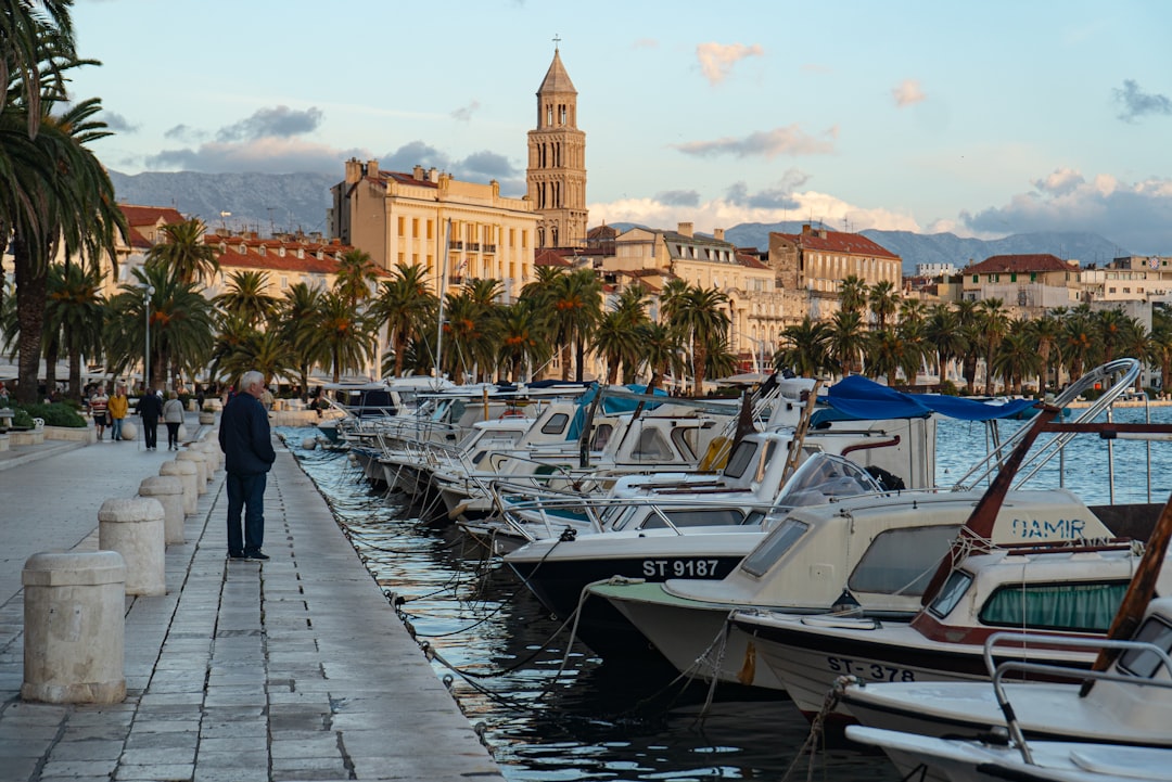 Riva promenade Split Croatia night clubs neon lights