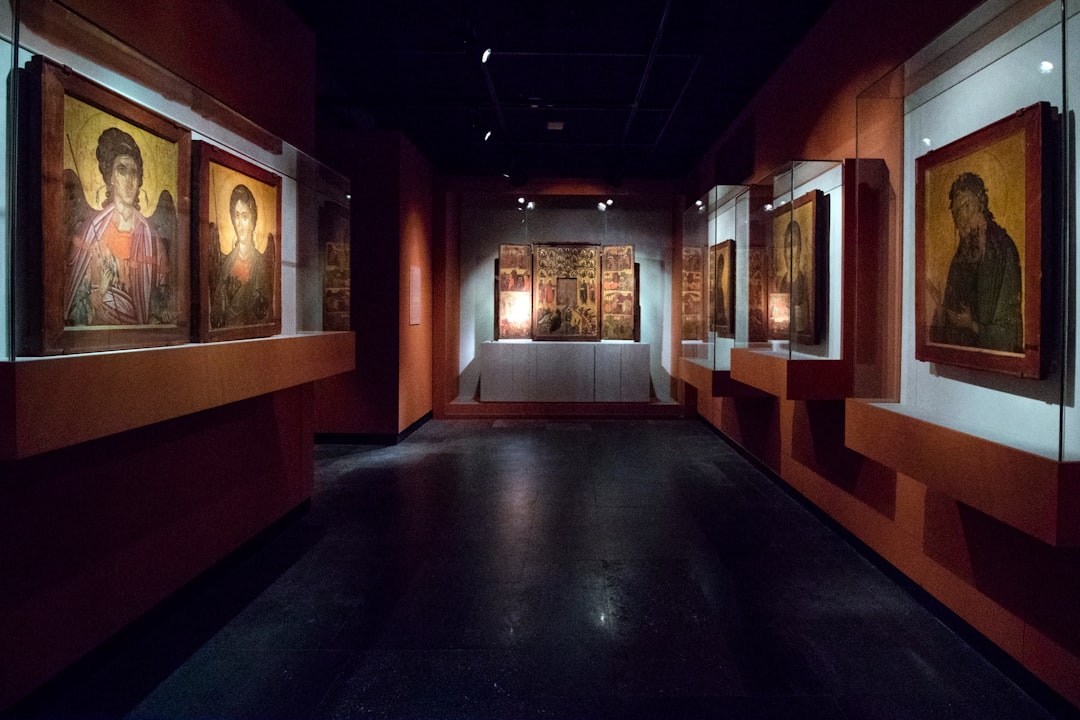 Studenica Monastery Museum interior icons manuscripts wooden display cases