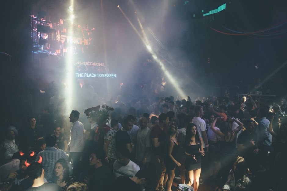 Sunny Beach Bulgaria nightclub outdoor terrace dancing crowd night