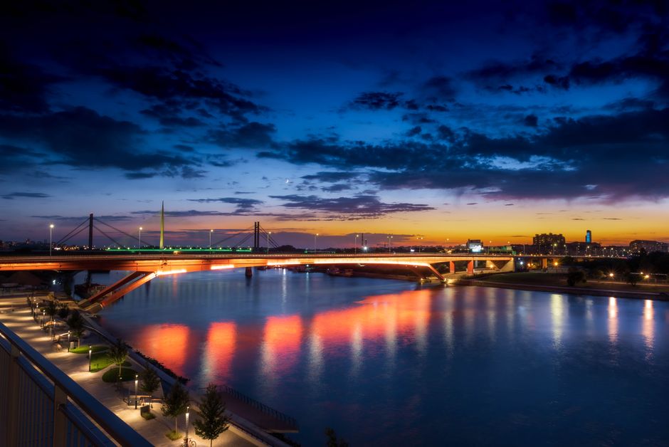 Apatin Town Park Serbia Tisa River promenade evening