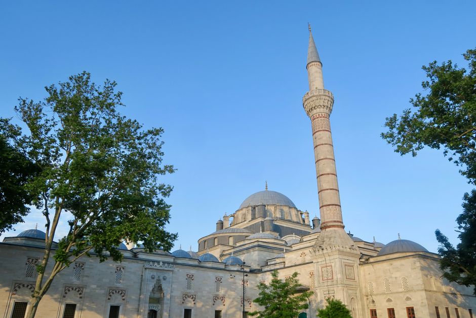 Sinan Pasha Mosque Prizren turquoise dome minaret morning light