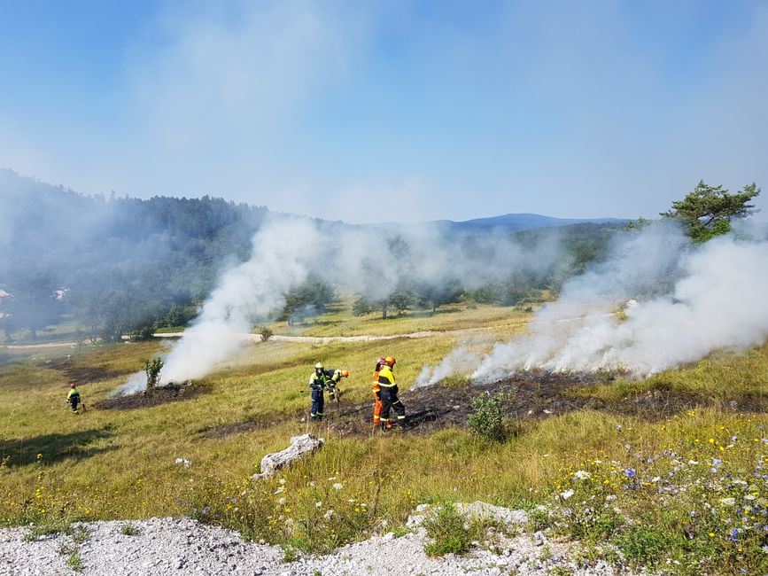 Firefighters battling forest fire Balkans summer