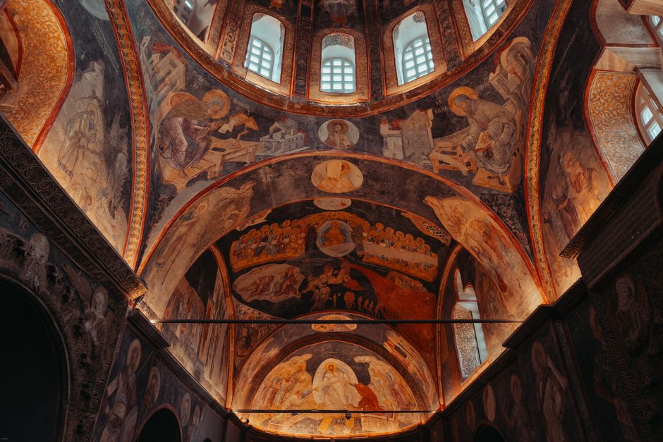 Chora Church Ierissos Greece Byzantine architecture frescoes interior