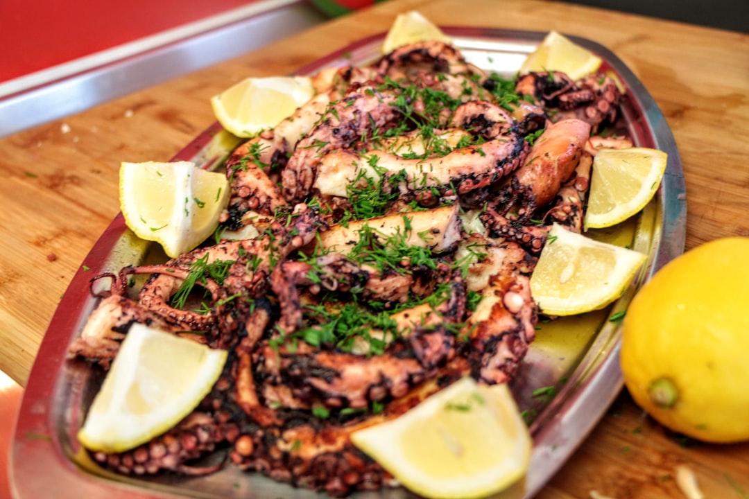 Albanian grilled octopus seafood dish lemon olive oil