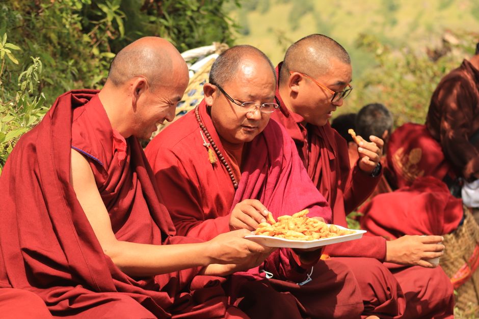 Karyes taverna Mount Athos pilgrims monks sharing meal