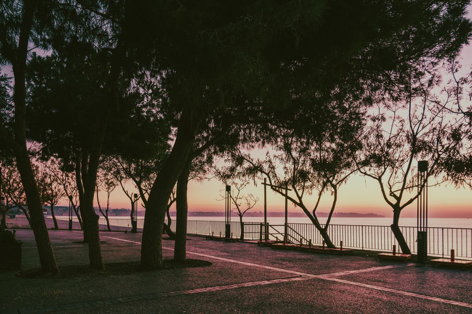Portorož promenade evening bars sunset crowd