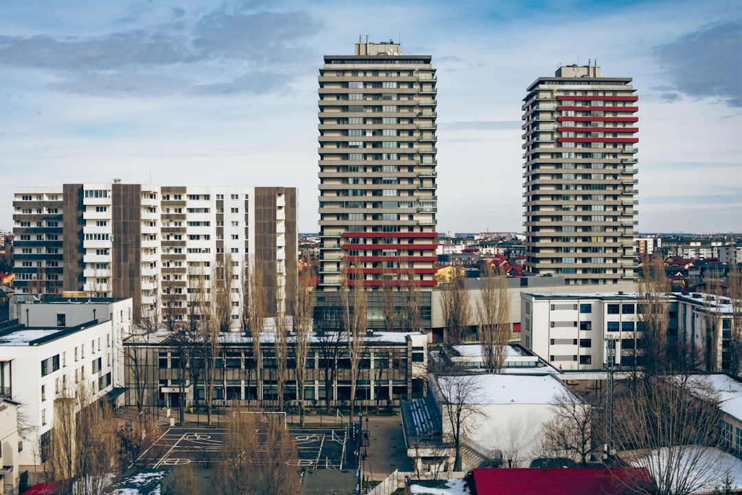Bucharest city skyline with metro line map graphic