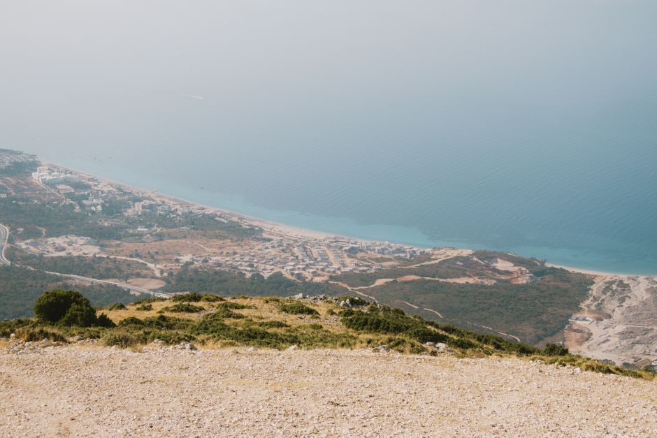 Himara Albania town view blue sea cliffs
