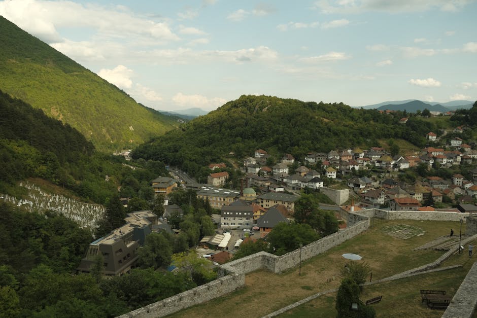Bihac Fortress Bosnia view over Una River valley
