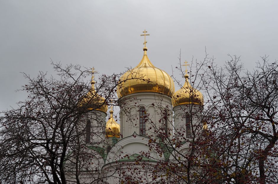 St Dimitar Cathedral Varna white stone facade golden domes Orthodox church exterior