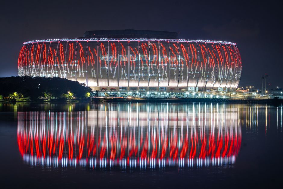 Belgrade stadium exterior night lights