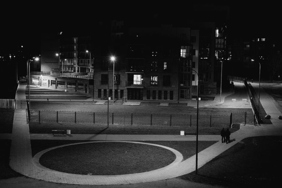 Gjakova City Park Kosovo evening lights people walking