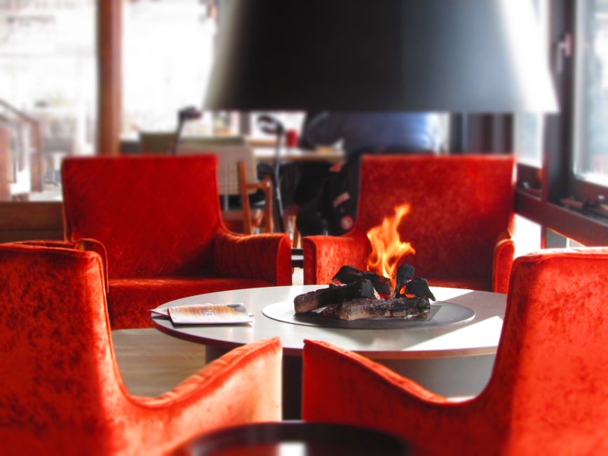 Hotel Mokra Gora bar Serbia interior fireplace evening