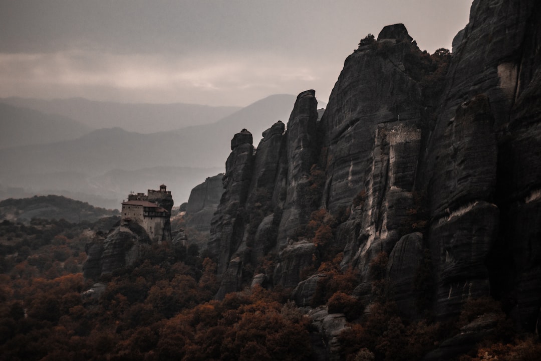 Meteora pillars night sky stars dark