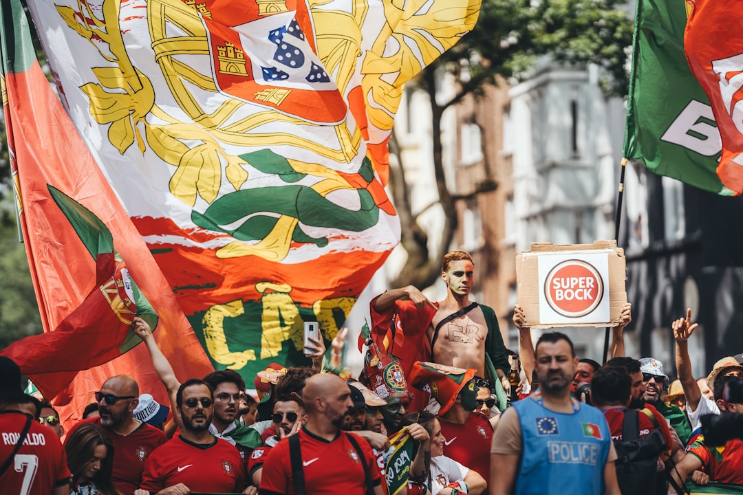 Balkan football fans traveling with national team flags
