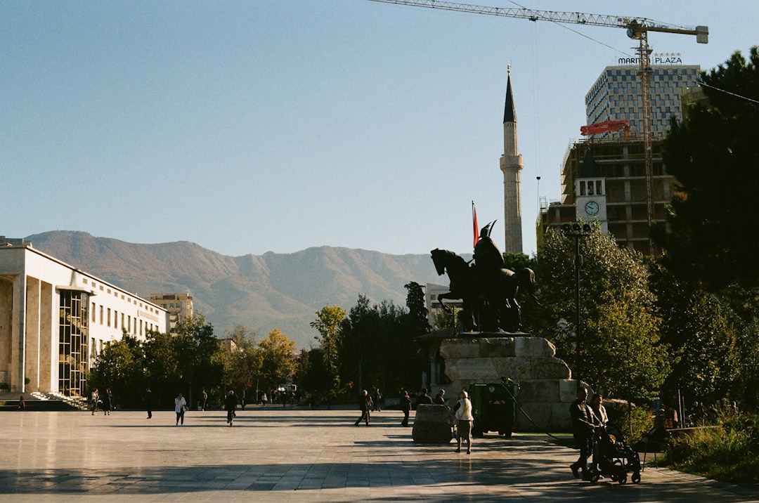 Skanderbeg Square Tirana statue mosque cathedral panorama