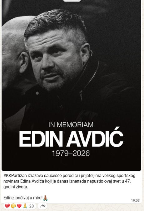 Basketball World Mourns: Partizan Pays Tribute to Voice of the Game Edin Avdić