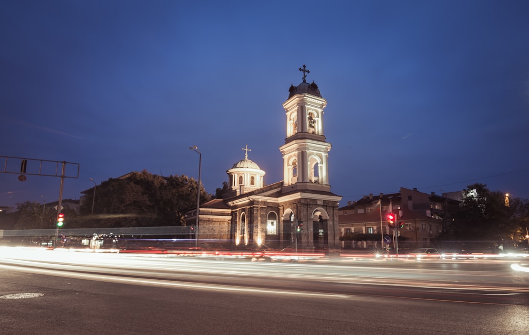 Rotonda of Galerius Plovdiv Bulgaria night red brick dome illuminated