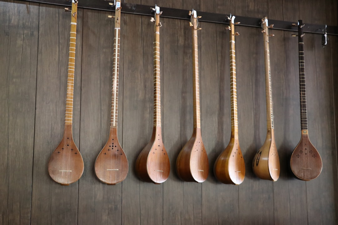 Greek bouzouki instrument close up wood texture