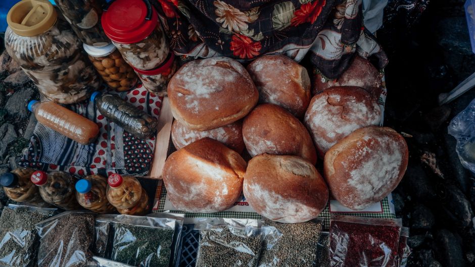 Sozopol old town bakery fresh bread cheese olives Bulgaria