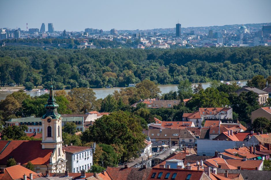 Novi Sad city skyline Danube river summer