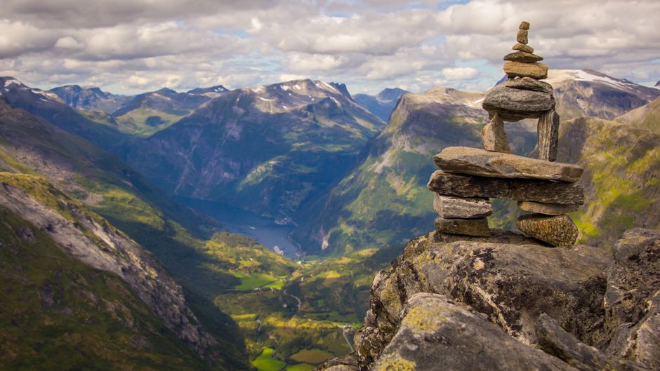 Vrhbjelasica Peak summit stone cairn panoramic view Balkan mountains